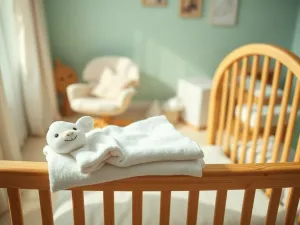 Uśmiechnięta kobieta w zaawansowanej ciąży czule obejmuje swój brzuch w przytulnym pokoju dziecięcym.